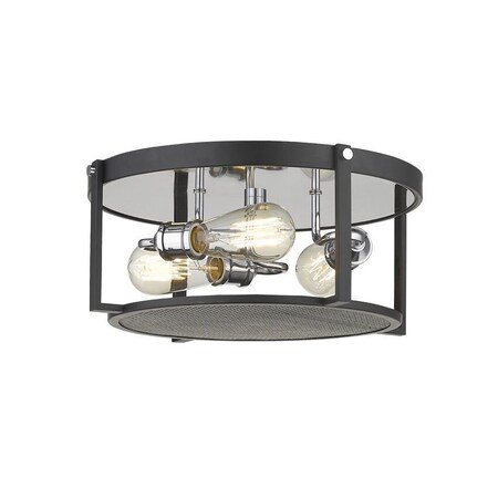 Z-Lite Halcyon 3 Light Flush Mount, Matte Black 723F15-MB+CH